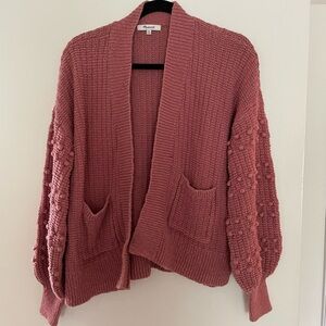 Madewell pink cardigan with sleeve bobbles